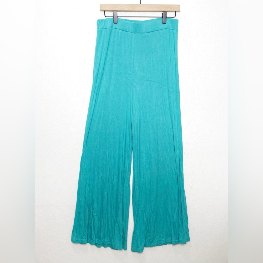 Free People Beach Flare Wide Leg Ribbed Lounge Pants Cotton Knit Turquoise Teal